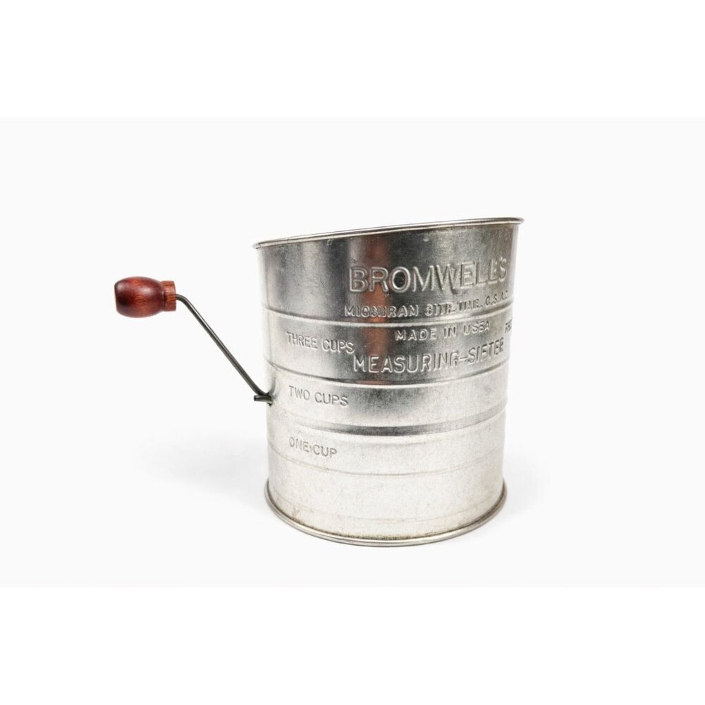 Flour Sifter Vintage Bromwell’s 3 Cup Flour Sifter USA Tin Hand Wooden Crank